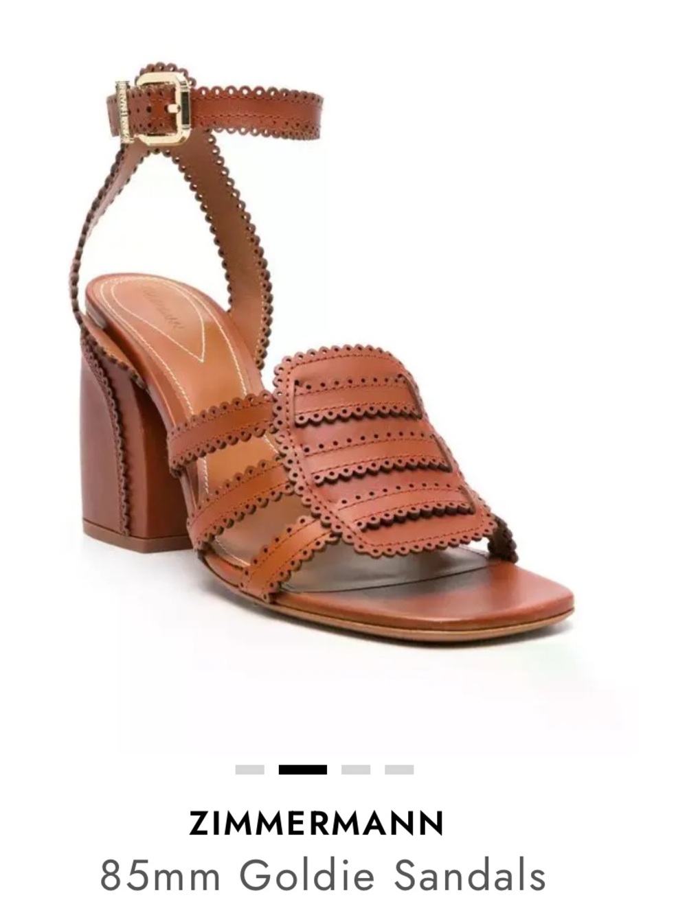Zimmermann Goldie Scalloped Leather Block Heel Sandals in Pecan